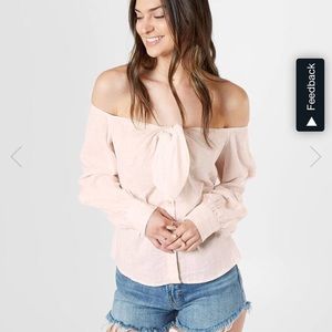 Free People Off the Shoulder striped linen…